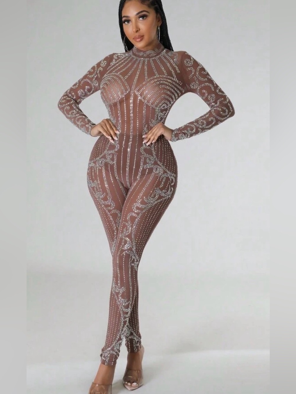 Embellished Mauve Rhinestone Jumpsuit